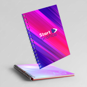 CADERNO PERSONALIZADO CAPA DURA A5 Capa Dura 21x15cm Capa colorida e miolo preto e branco Laminação: Brilho / Fosco / Holográfica Encadernação Wire-o 100 folhas pautadas